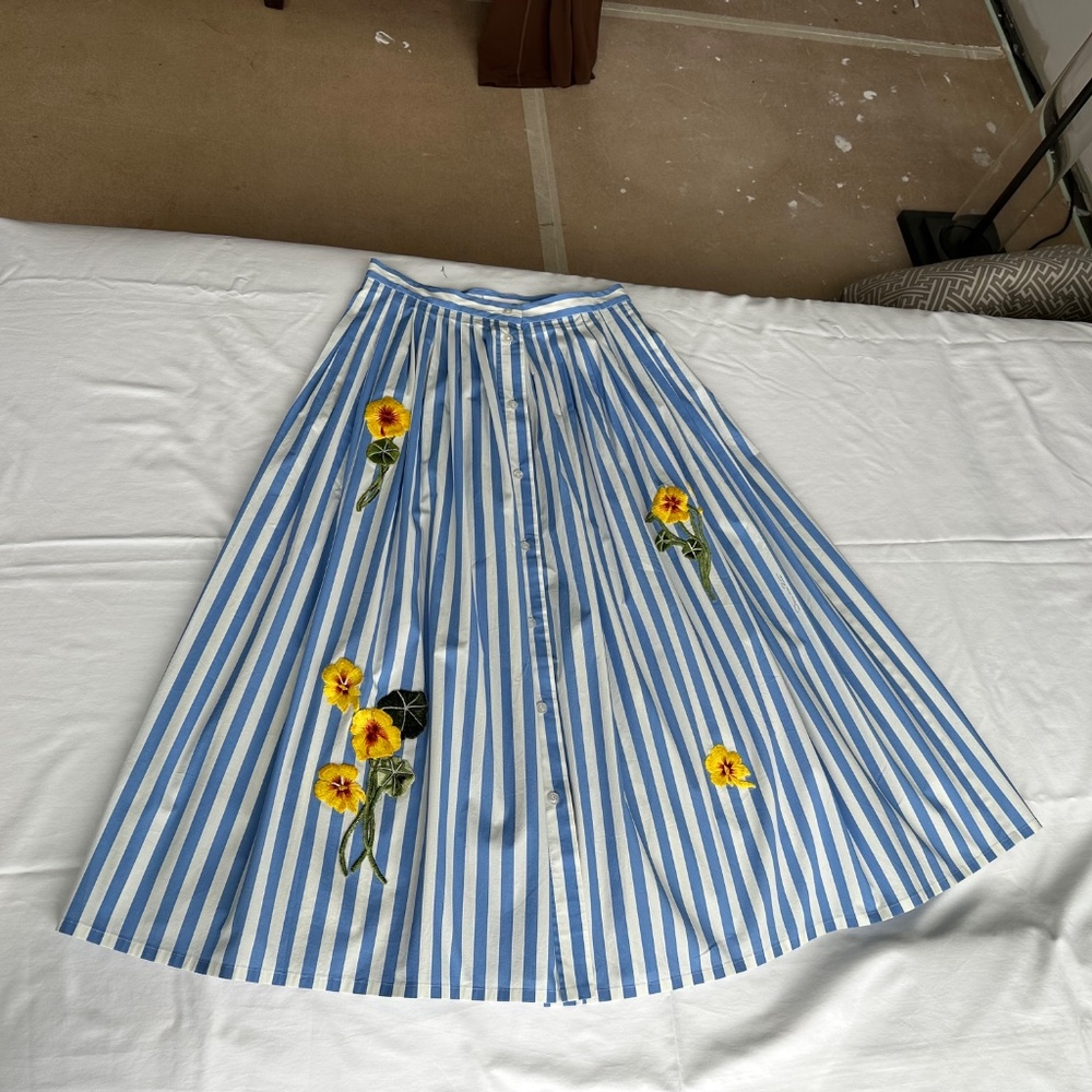 Oscar de la Renta Blue & White Stripe Skirt